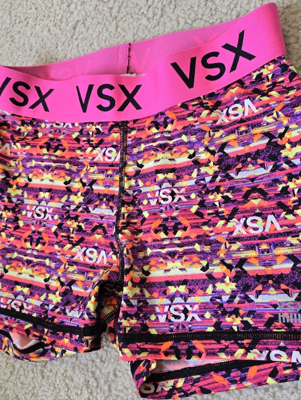 VSX Victorias Secret Sport Neon Geo Performance Shorts - Hot Pink Waistband XS